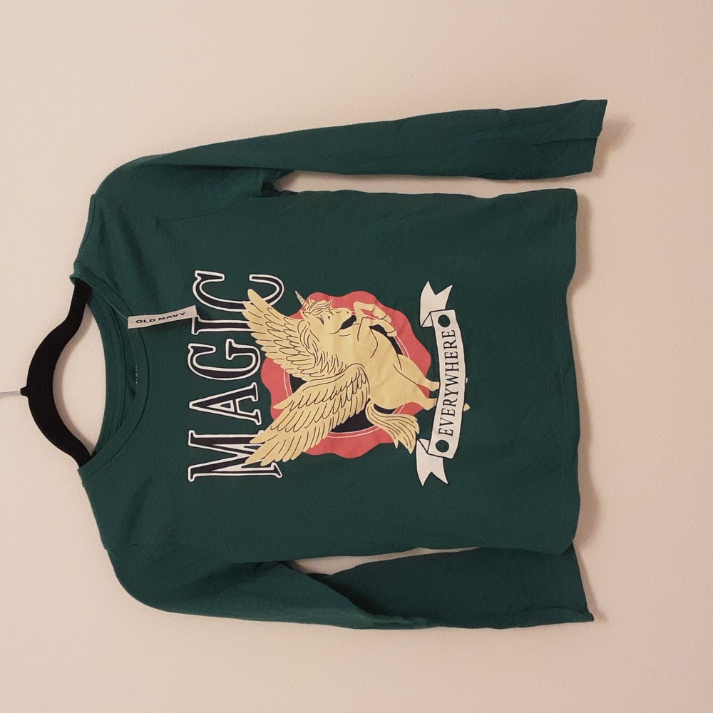 Old Navy- girls long sleeves t-shirt green unicorn paint
